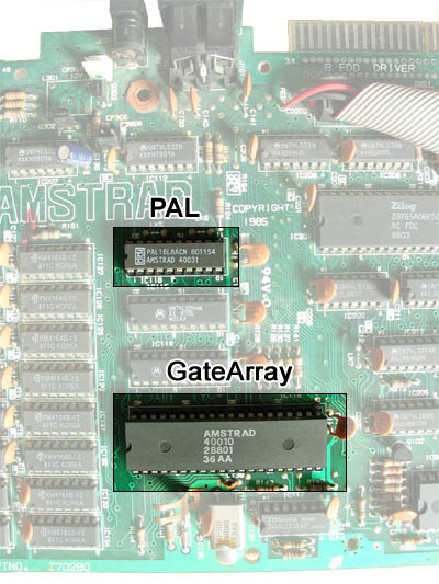 PAL and Gate Array on a CPC6128 motherboard