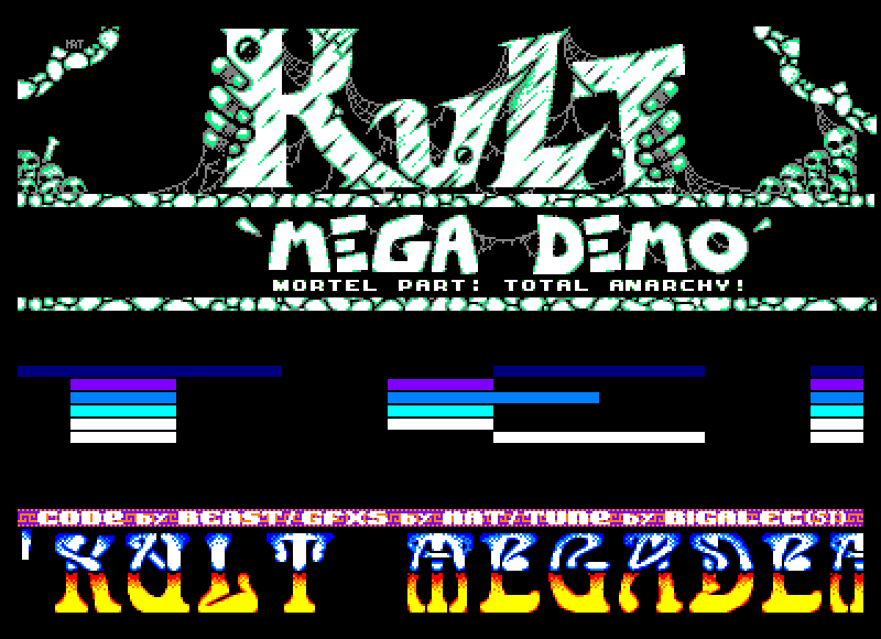 I did the graphics for a Mortel demo in the German Kult Megademo. But it seems we (Beast and I) were the only one having finished a demo-part in time, the megademo have never been released... (Unreleased) (1995)