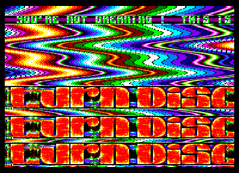 The famous turndisc screen I've done for the Virus megademo. Fullscreen plasma with an Atari ST music (my first ever plasma routine too :) (Unreleased) (1996)